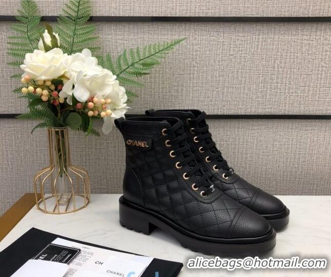 Unique Grade Chanel Quilted Leather Logo Tag Ankle Boots C81845 Black 2020