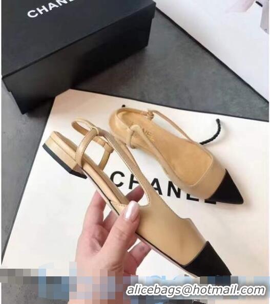 Good Taste Chanel Lambskin Flat Slingbacks C81801 Beige 2020