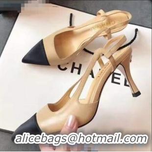 Shop Cheap Chanel Lambskin Medium Heel Slingback Pumps C81802 Beige 2020