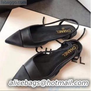 Grade Quality Chanel Lambskin Flat Slingbacks C81803 Black 2020