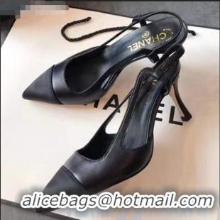 Top Design Chanel Lambskin Medium Heel Slingback Pumps C81804 Black 2020