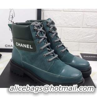 Super Quality Chanel Calfskin and Suede Lace-up Short Boots C82732 Green 2020