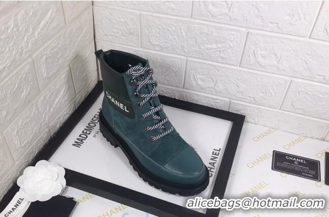 Super Quality Chanel Calfskin and Suede Lace-up Short Boots C82732 Green 2020