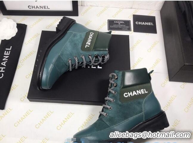 Super Quality Chanel Calfskin and Suede Lace-up Short Boots C82732 Green 2020