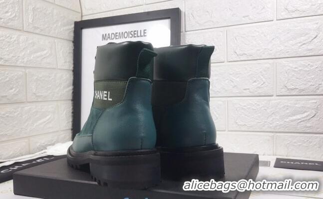 Super Quality Chanel Calfskin and Suede Lace-up Short Boots C82732 Green 2020