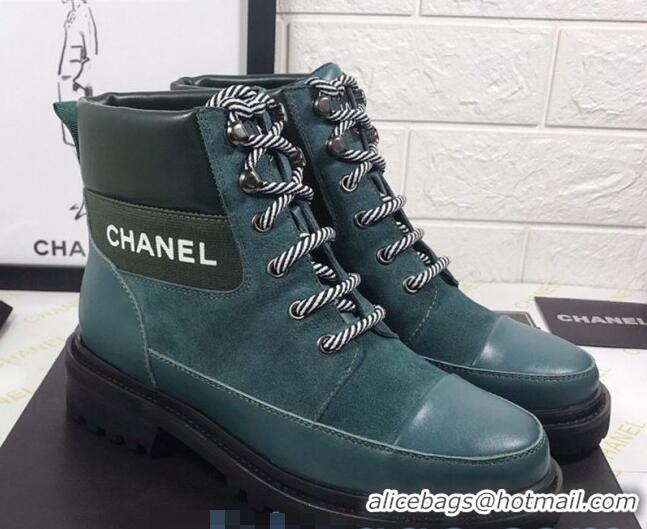 Super Quality Chanel Calfskin and Suede Lace-up Short Boots C82732 Green 2020