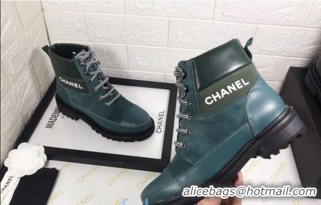 Super Quality Chanel Calfskin and Suede Lace-up Short Boots C82732 Green 2020