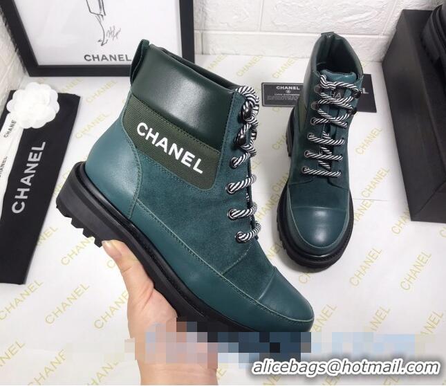 Super Quality Chanel Calfskin and Suede Lace-up Short Boots C82732 Green 2020