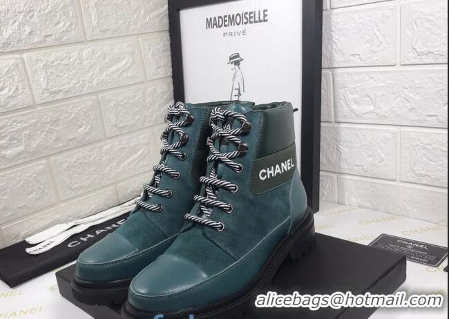 Super Quality Chanel Calfskin and Suede Lace-up Short Boots C82732 Green 2020