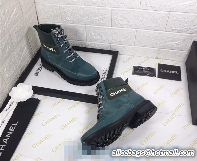 Super Quality Chanel Calfskin and Suede Lace-up Short Boots C82732 Green 2020