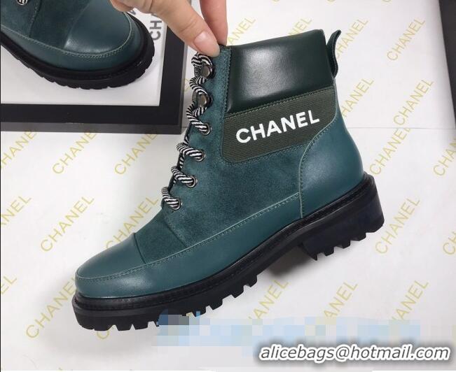 Super Quality Chanel Calfskin and Suede Lace-up Short Boots C82732 Green 2020