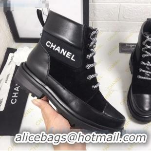 Grade Design Chanel Calfskin and Suede Lace-up Short Boots C82733 Black 2020