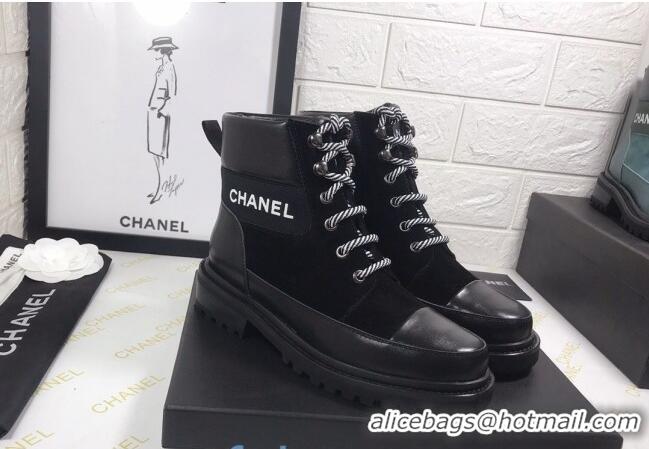 Grade Design Chanel Calfskin and Suede Lace-up Short Boots C82733 Black 2020