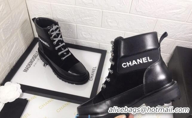 Grade Design Chanel Calfskin and Suede Lace-up Short Boots C82733 Black 2020