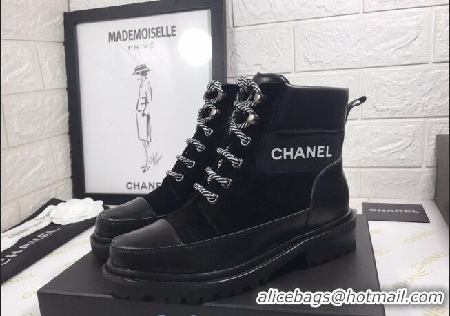 Grade Design Chanel Calfskin and Suede Lace-up Short Boots C82733 Black 2020