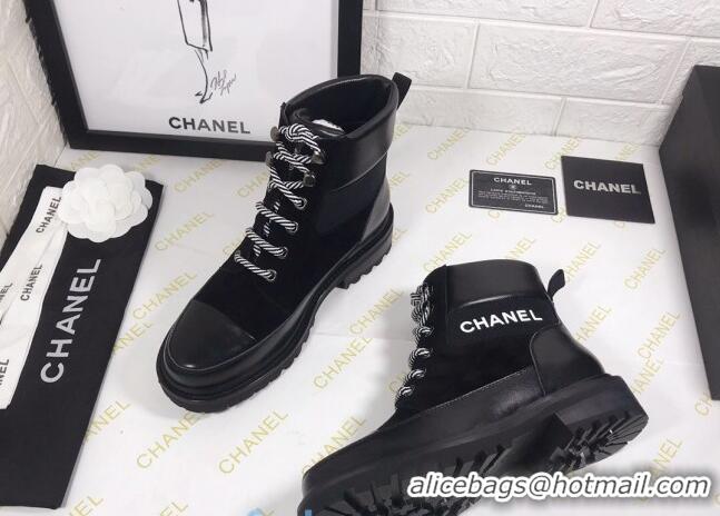 Grade Design Chanel Calfskin and Suede Lace-up Short Boots C82733 Black 2020