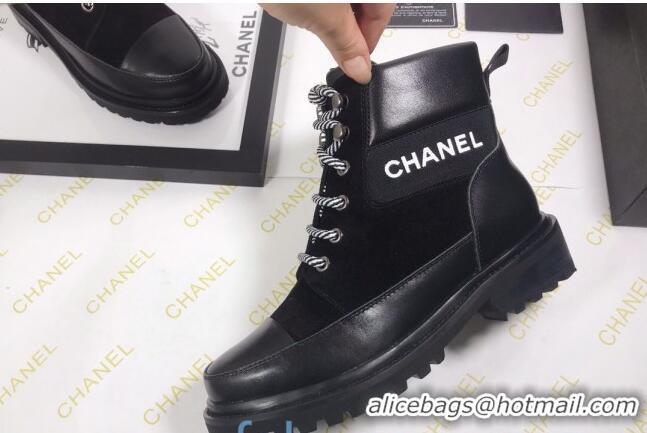 Grade Design Chanel Calfskin and Suede Lace-up Short Boots C82733 Black 2020