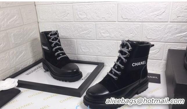 Grade Design Chanel Calfskin and Suede Lace-up Short Boots C82733 Black 2020