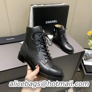 New Design Chanel Calfskin Lace-Ups Ankle Boots G34959 Black 2020