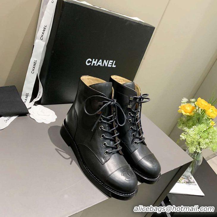 New Design Chanel Calfskin Lace-Ups Ankle Boots G34959 Black 2020