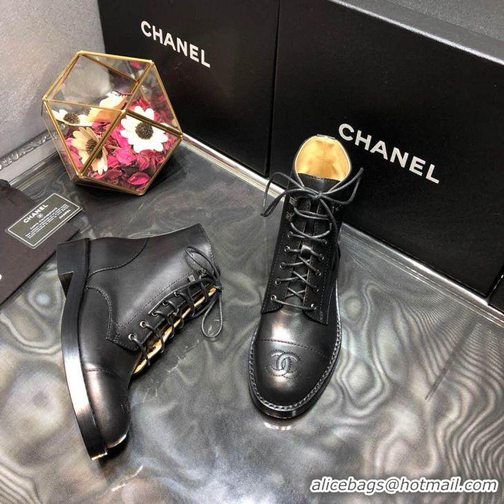 New Design Chanel Calfskin Lace-Ups Ankle Boots G34959 Black 2020