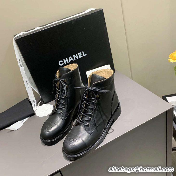 New Design Chanel Calfskin Lace-Ups Ankle Boots G34959 Black 2020