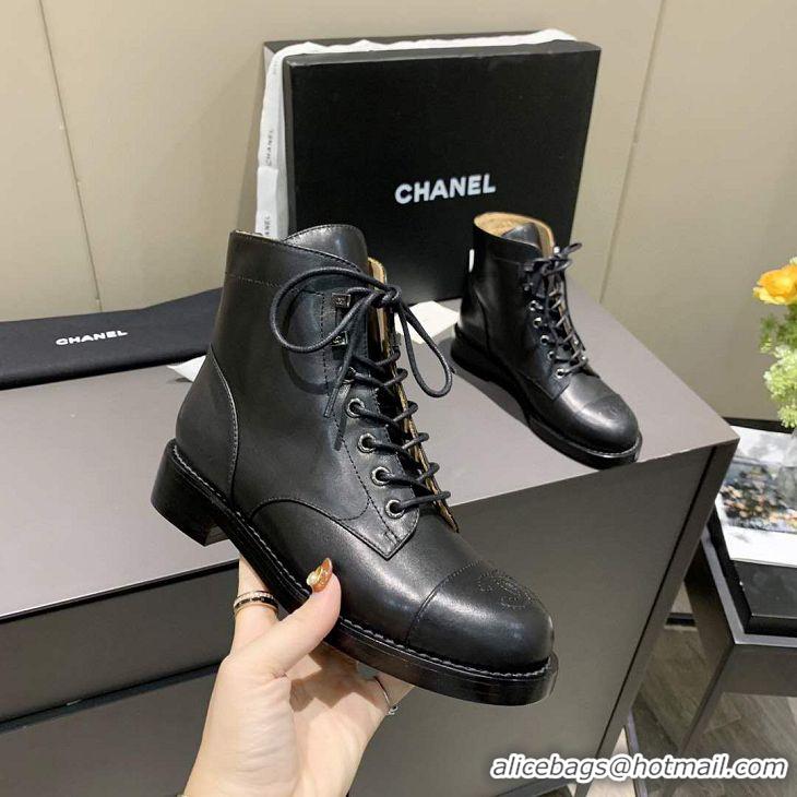 New Design Chanel Calfskin Lace-Ups Ankle Boots G34959 Black 2020