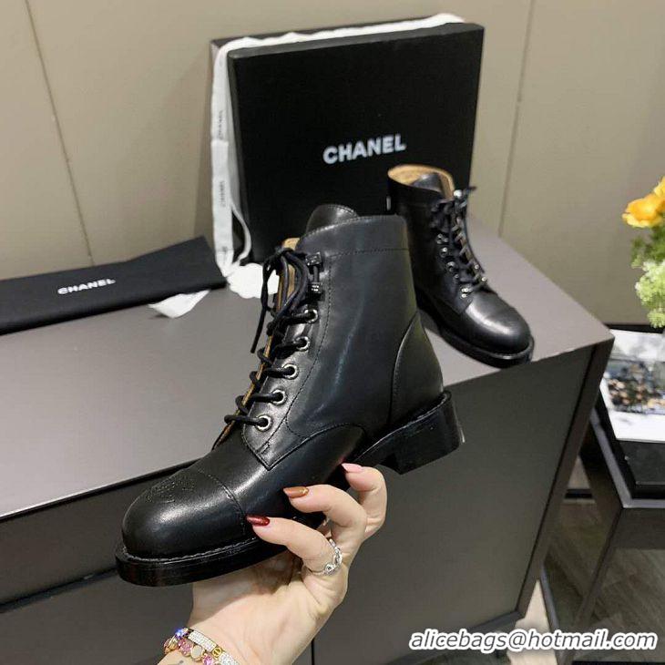 New Design Chanel Calfskin Lace-Ups Ankle Boots G34959 Black 2020