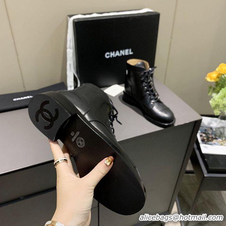 New Design Chanel Calfskin Lace-Ups Ankle Boots G34959 Black 2020