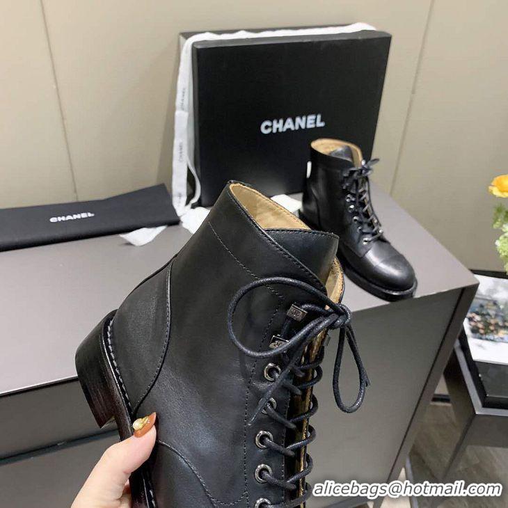 New Design Chanel Calfskin Lace-Ups Ankle Boots G34959 Black 2020