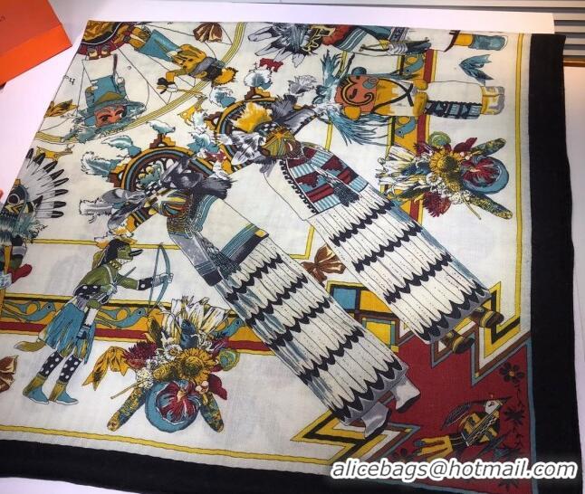 Perfect Hermes Silk and Cashmere Square Scarf 140x140cm H2080801 Black/White 2020