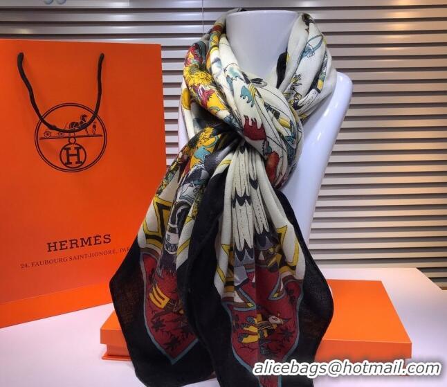 Perfect Hermes Silk and Cashmere Square Scarf 140x140cm H2080801 Black/White 2020