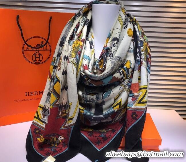 Perfect Hermes Silk and Cashmere Square Scarf 140x140cm H2080801 Black/White 2020