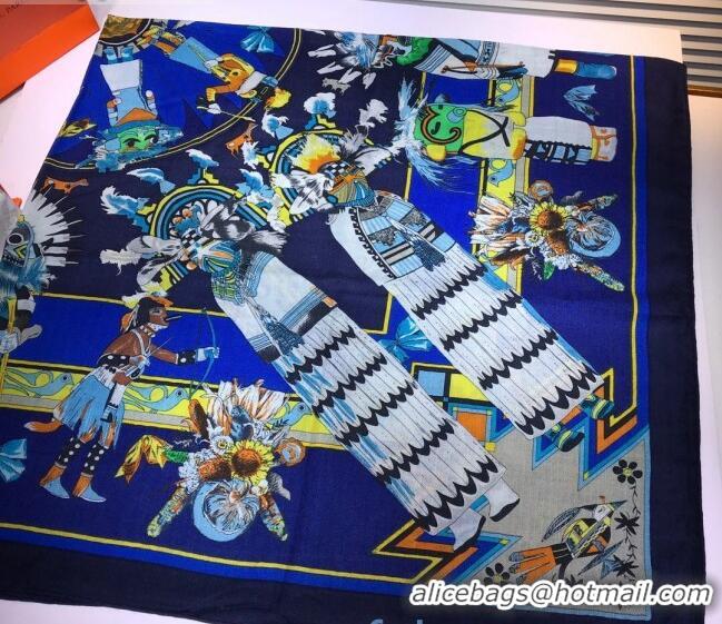 Practical Hermes Silk and Cashmere Square Scarf 140x140cm H2080801 Blue 2020