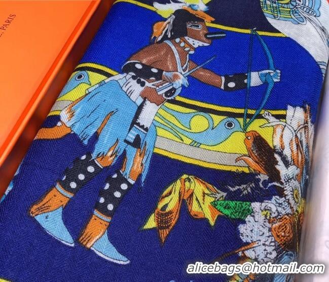 Practical Hermes Silk and Cashmere Square Scarf 140x140cm H2080801 Blue 2020