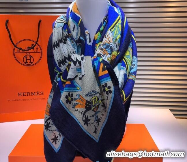 Practical Hermes Silk and Cashmere Square Scarf 140x140cm H2080801 Blue 2020