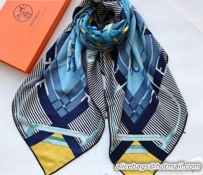 Best Grade Hermes Silk and Cashmere Square Scarf 140x140cm H2080803 Blue/Black 2020