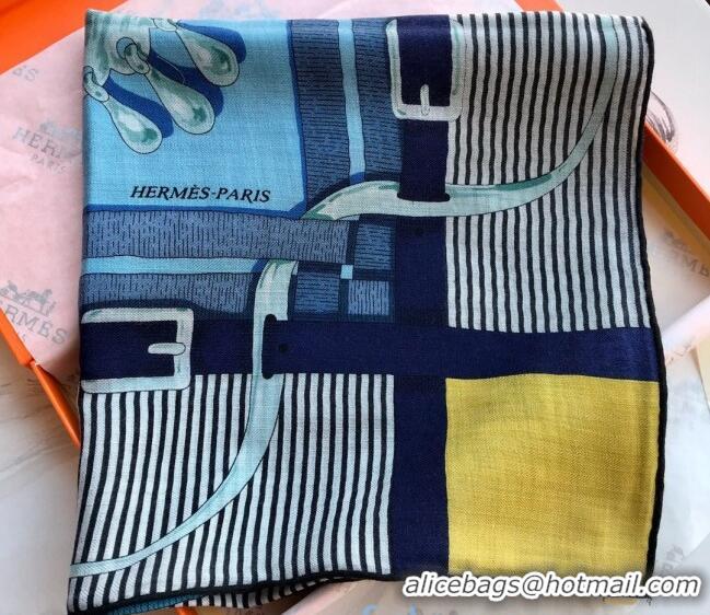 Best Grade Hermes Silk and Cashmere Square Scarf 140x140cm H2080803 Blue/Black 2020