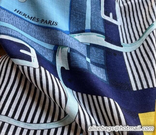 Best Grade Hermes Silk and Cashmere Square Scarf 140x140cm H2080803 Blue/Black 2020