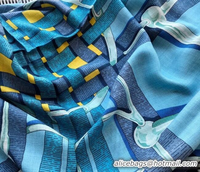 Best Grade Hermes Silk and Cashmere Square Scarf 140x140cm H2080803 Blue/Black 2020