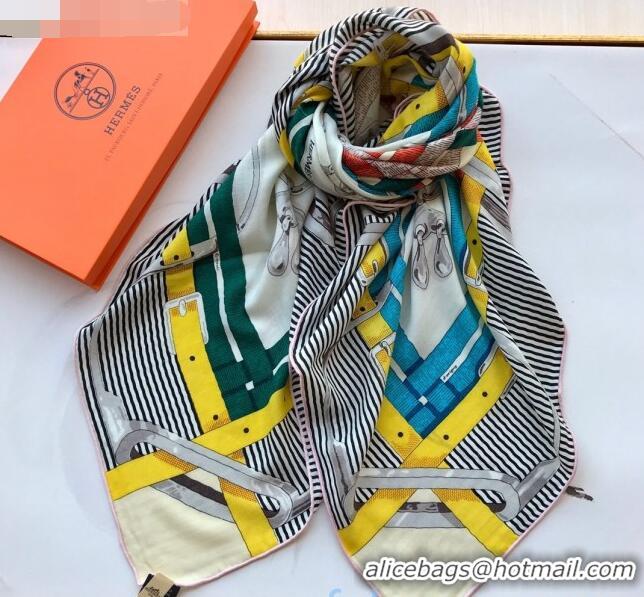 Discount Hermes Silk and Cashmere Square Scarf 140x140cm H2080804 Yellow/White 2020