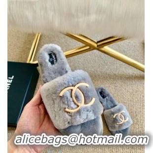 Well Crafted Chanel Wool Metal CC Flat Slide Sandals C28276 Gray 2020