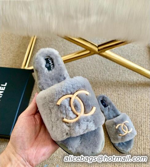 Well Crafted Chanel Wool Metal CC Flat Slide Sandals C28276 Gray 2020