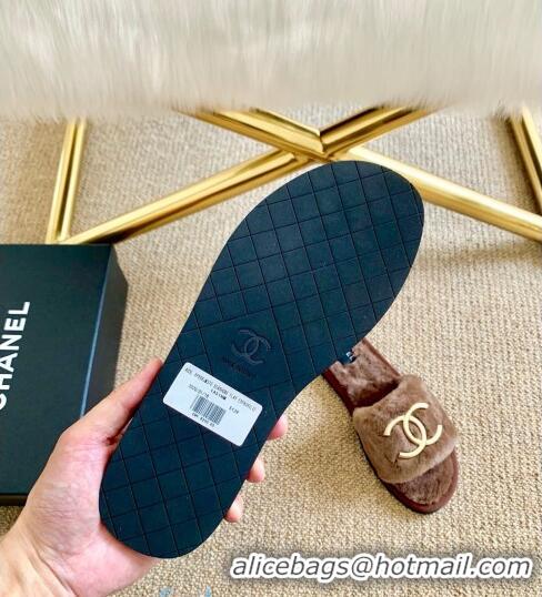 Best Product Chanel Wool Metal CC Flat Slide Sandals C28276 Brown 2020