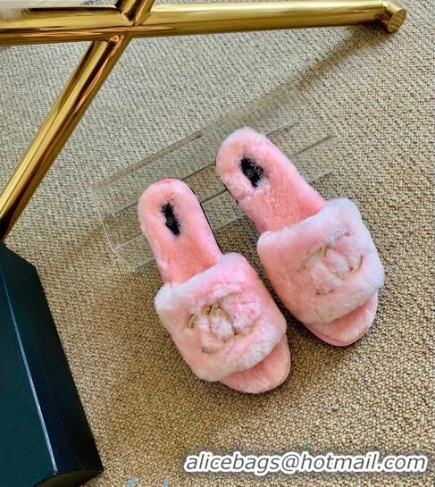 Cheap Price Chanel Wool Metal CC Flat Slide Sandals C28276 Pink 2020