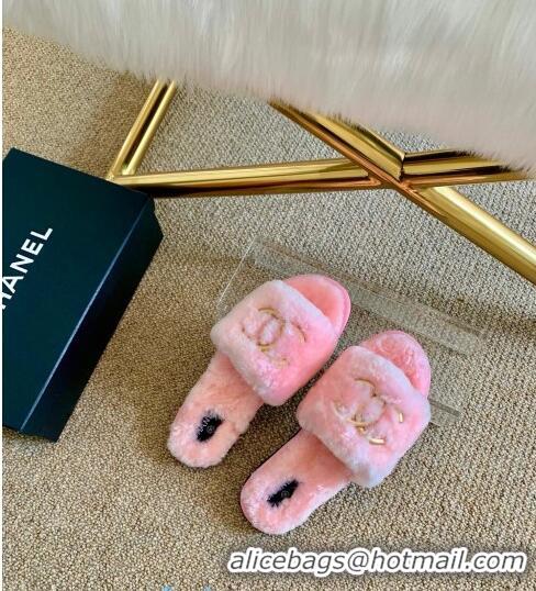 Cheap Price Chanel Wool Metal CC Flat Slide Sandals C28276 Pink 2020