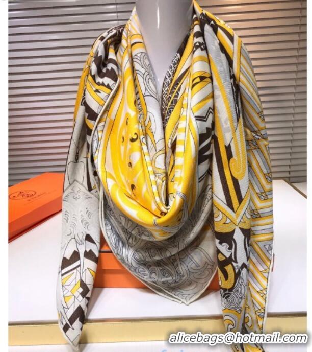 Purchase Hermes Silk and Cashmere Square Scarf 140x140cm H2080805 Yellow 2020