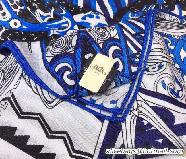 Top Grade Hermes Silk and Cashmere Square Scarf 140x140cm H2080805 Blue 2020