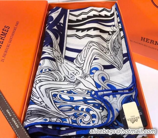 Top Grade Hermes Silk and Cashmere Square Scarf 140x140cm H2080805 Blue 2020