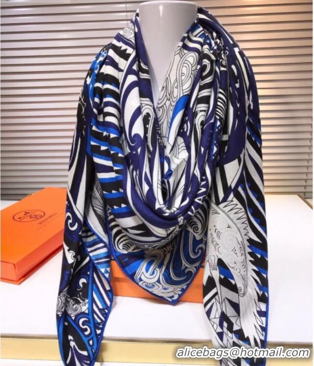 Top Grade Hermes Silk and Cashmere Square Scarf 140x140cm H2080805 Blue 2020